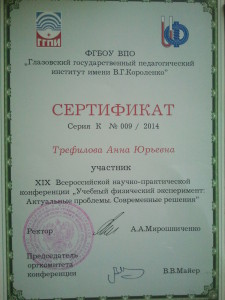 Сертификат участника Всероссийской конференции 2014